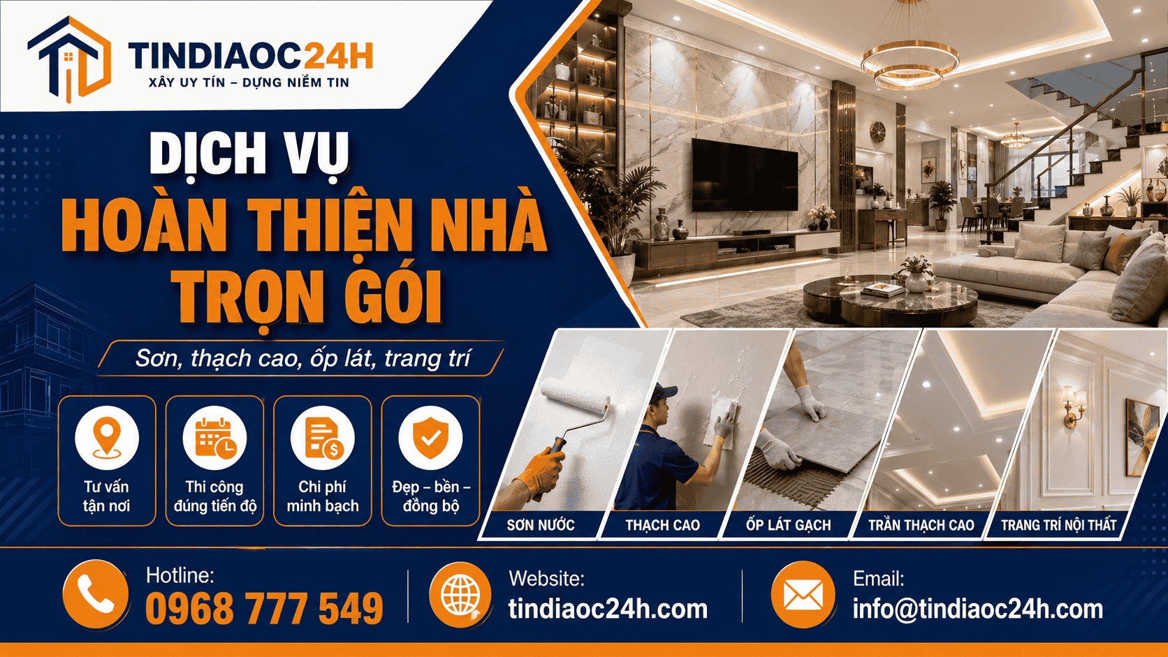 Dịch Vụ Ho&agrave;n Thiện Nh&agrave; Trọn G&oacute;i: Sơn, Thạch Cao, Ốp L&aacute;t, Trang Tr&iacute;
