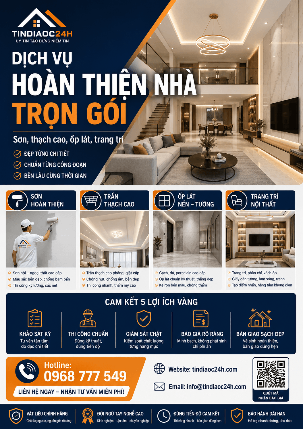 Dịch Vụ Ho&agrave;n Thiện Nh&agrave; Trọn G&oacute;i: Sơn, Thạch Cao, Ốp L&aacute;t, Trang Tr&iacute;