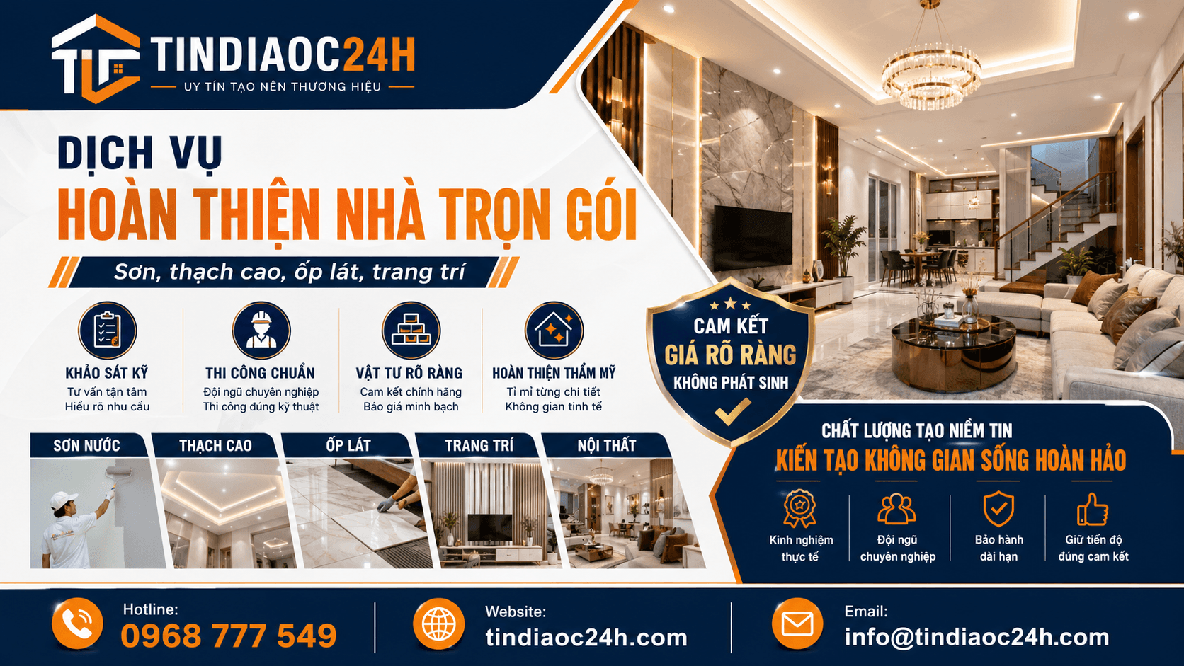 Dịch Vụ Ho&agrave;n Thiện Nh&agrave; Trọn G&oacute;i: Sơn, Thạch Cao, Ốp L&aacute;t, Trang Tr&iacute;