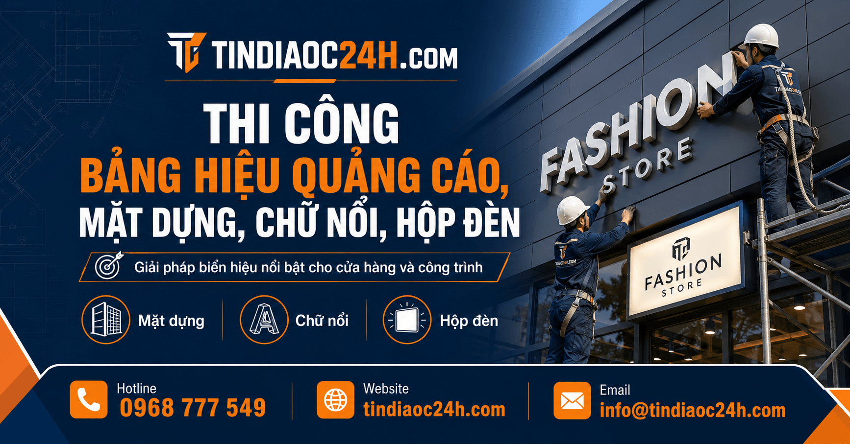 Thi C&ocirc;ng Bảng Hiệu Quảng C&aacute;o, Mặt Dựng, Chữ Nổi, Hộp Đ&egrave;n