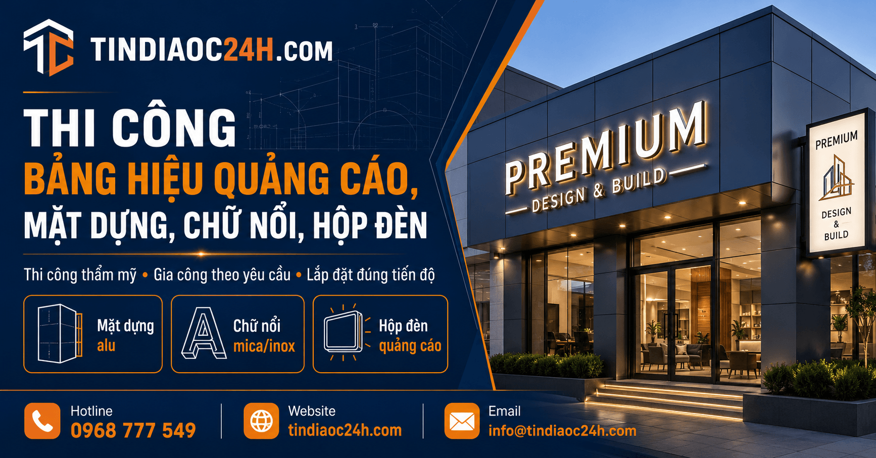 Thi C&ocirc;ng Bảng Hiệu Quảng C&aacute;o, Mặt Dựng, Chữ Nổi, Hộp Đ&egrave;n